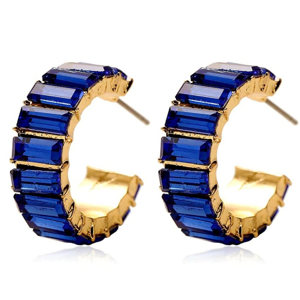 Blue crystal earrings with gold base. - Picture 1 of 1